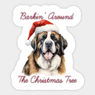 Christmas Saint Bernard Dog in Santa Hat Sticker